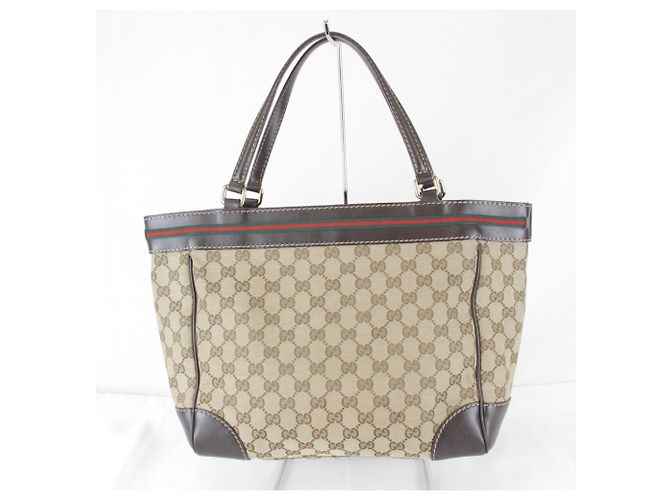 Borsa tote Gucci marrone in tela GG e pelle - vista 2