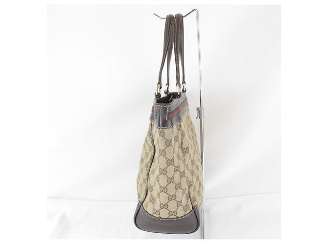 Borsa tote Gucci marrone in tela GG e pelle - vista 3