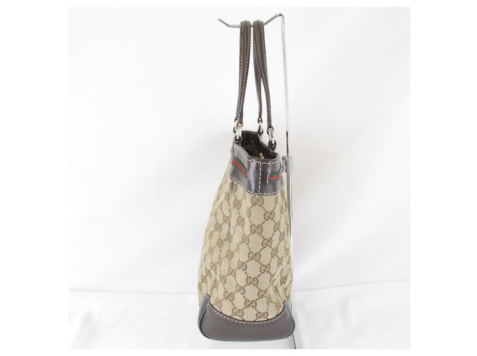 Borsa tote Gucci marrone in tela GG e pelle - vista 4