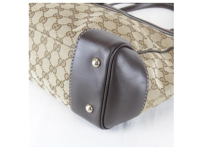 Borsa tote Gucci marrone in tela GG e pelle - vista 5
