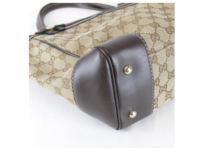 Borsa tote Gucci marrone in tela GG e pelle - vista 6