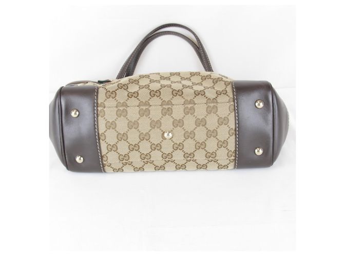 Borsa tote Gucci marrone in tela GG e pelle - vista 7
