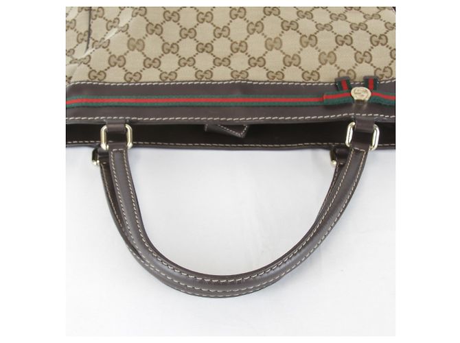 Borsa tote Gucci marrone in tela GG e pelle - vista 8