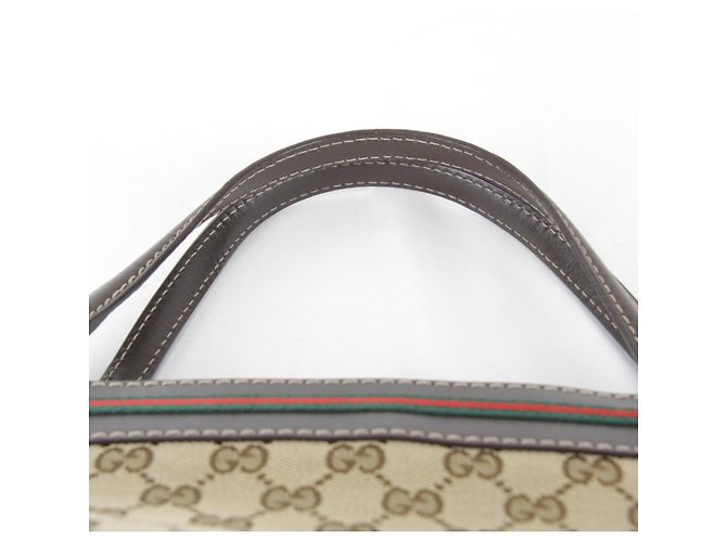 Borsa tote Gucci marrone in tela GG e pelle - vista 9