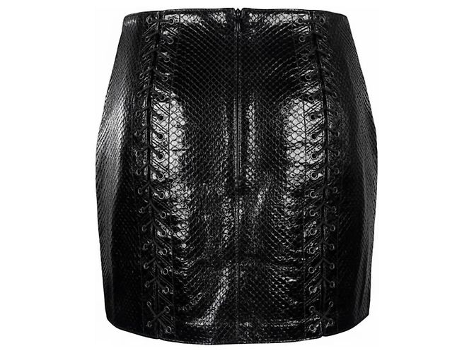 Alaïa Minigonna in pelle nera con stampa serpente e lacci Nero Stampa python - vista 2
