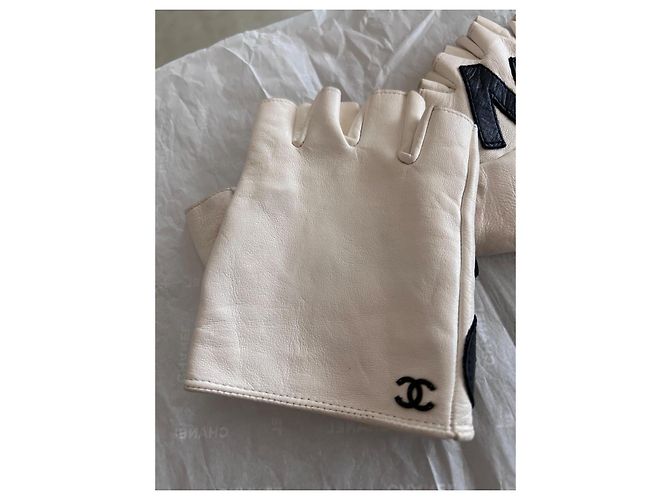 Chanel Guantes sin dedos de piel Negro Blanco - vista 10