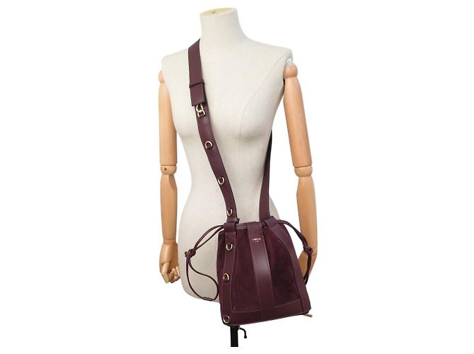 NUOVA BORSA A SECCHIO LANCEL ELLES A13359 S IN CAMOSCIO E PELLE Bordò - vista 5