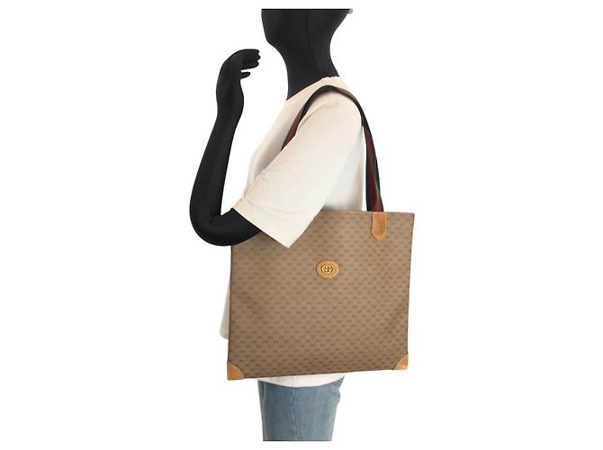 Borsa Tote Gucci Vintage Micro GG Supreme Canvas Marrone Beige - vista 7