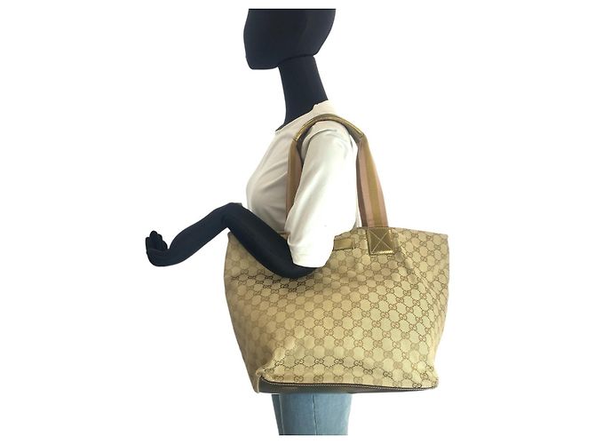 Gucci GG Canvas Leder Tote Schultertasche Braun Beige - Ansicht 7