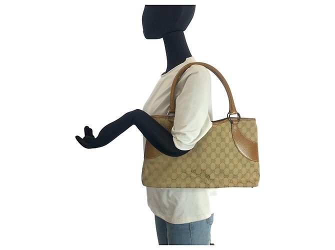 Gucci GG Canvas Leder Tote Bag Braun Beige - Ansicht 6