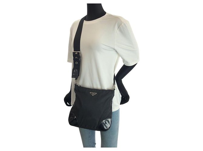 Prada Tessuto Nylon Emaille Schultertasche Schwarz - Ansicht 7