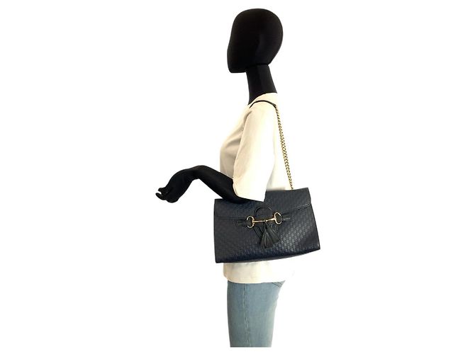 Borsa a tracolla Gucci Leather Emily Horsebit Blu - vista 7
