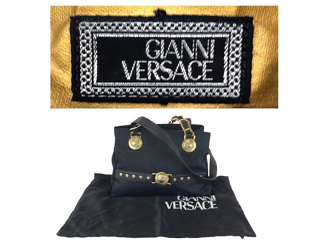 Borsa Tote a Spalla in Nylon e Pelle Versace Nero - vista 4