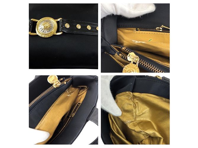 Borsa Tote a Spalla in Nylon e Pelle Versace Nero - vista 5