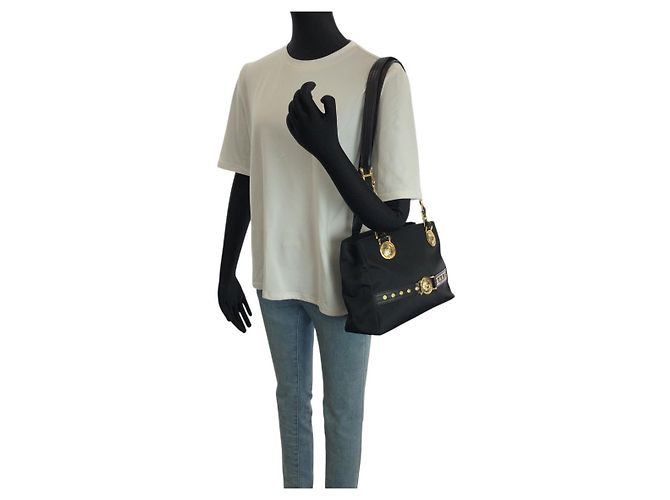 Borsa Tote a Spalla in Nylon e Pelle Versace Nero - vista 7