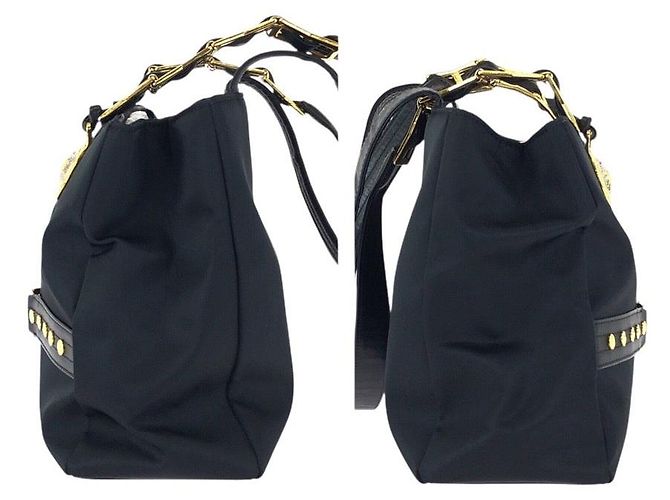 Borsa Tote a Spalla in Nylon e Pelle Versace Nero - vista 8
