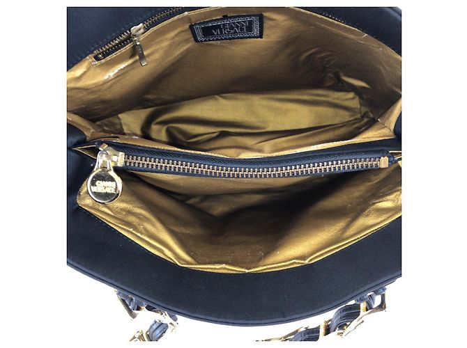 Borsa Tote a Spalla in Nylon e Pelle Versace Nero - vista 9