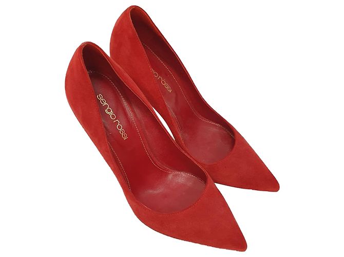 Décolleté con punta Sergio Rossi in scamosciato rosso Bordò - vista 6