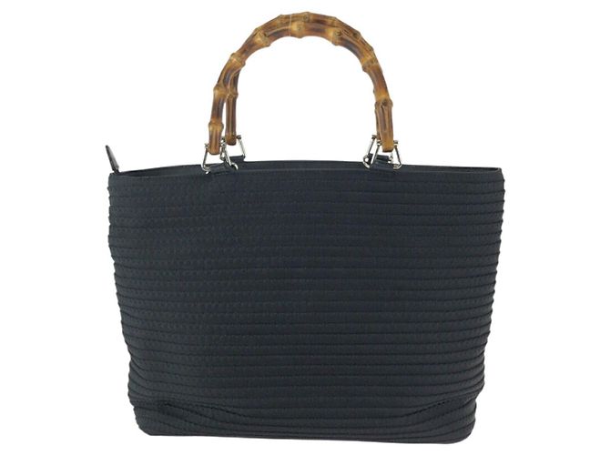 Sac cabas Gucci Vintage Bamboo Nylon Noir - vue 2