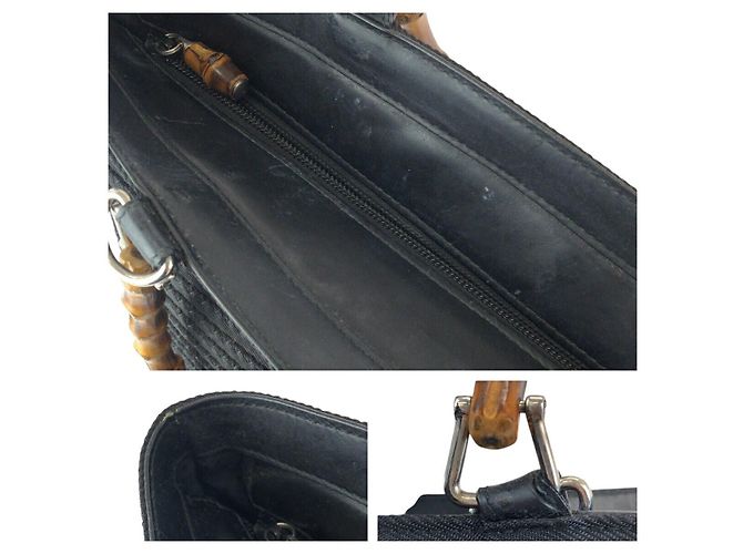 Sac cabas Gucci Vintage Bamboo Nylon Noir - vue 6
