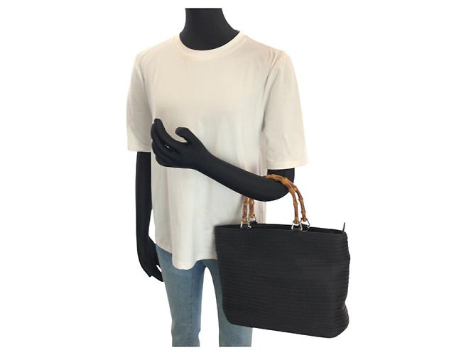 Sac cabas Gucci Vintage Bamboo Nylon Noir - vue 7