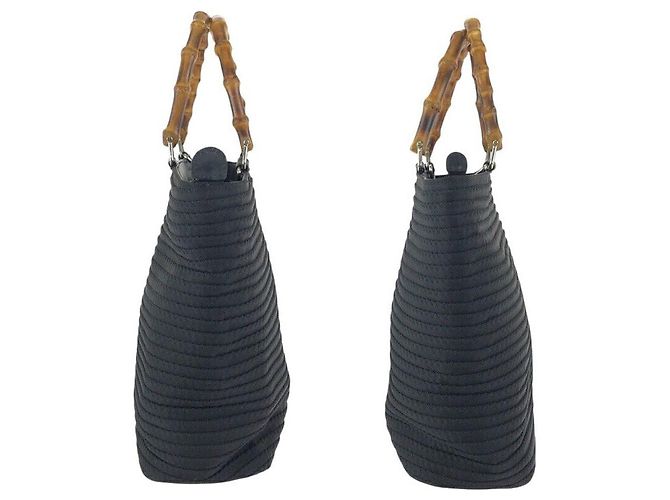 Sac cabas Gucci Vintage Bamboo Nylon Noir - vue 8