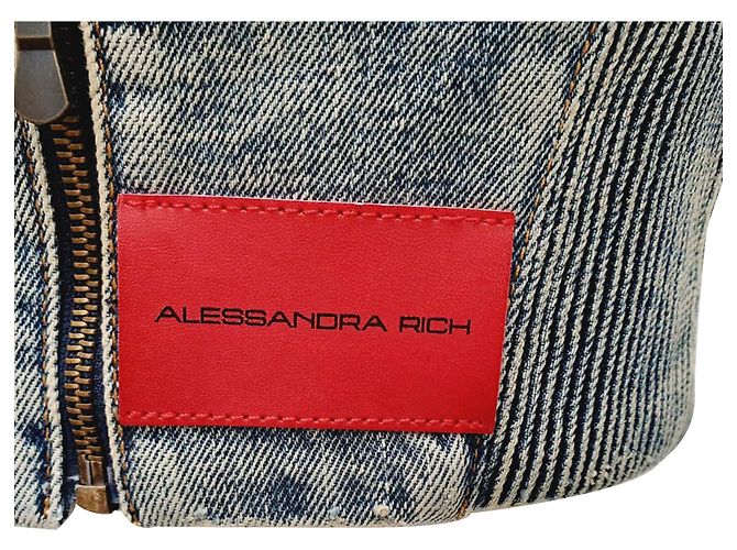 Alessandra Rich Top corto halter ricamente adornado con cristales Alessanra en algodón azul denim - vista 4