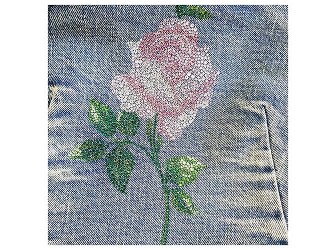 Alessandra Rich Top corto halter ricamente adornado con cristales Alessanra en algodón azul denim - vista 5