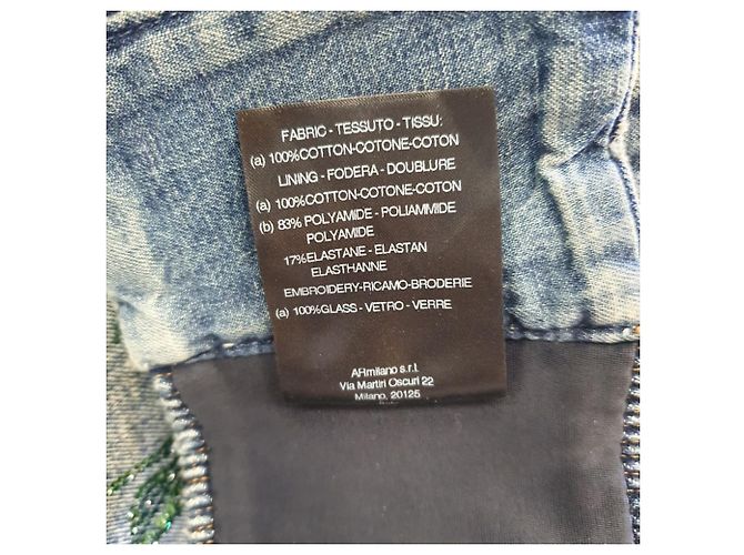 Alessandra Rich Top corto halter ricamente adornado con cristales Alessanra en algodón azul denim - vista 8