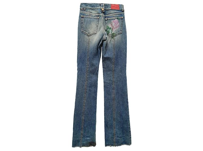 Alessandra Rich Flared Jeans in Light Blue Cotton Denim - view 2
