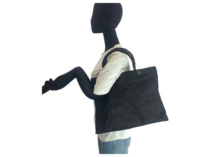 Bamboo Bolso Tote de Nylon con Mango de Bambú Gucci Negro - vista 7