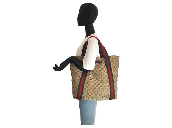 Borsa Tote Gucci GG Canvas Sherry Line Marrone Beige - vista 7