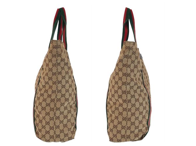 Borsa Tote Gucci GG Canvas Sherry Line Marrone Beige - vista 8