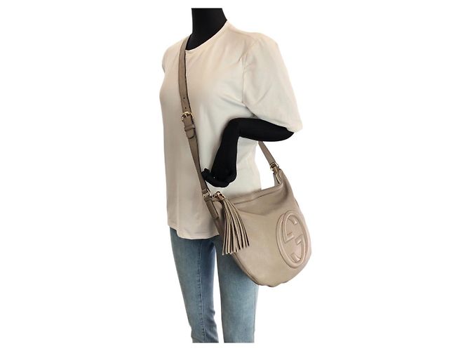 Borsa a tracolla Gucci Soho in pelle con nappa Grigio - vista 7