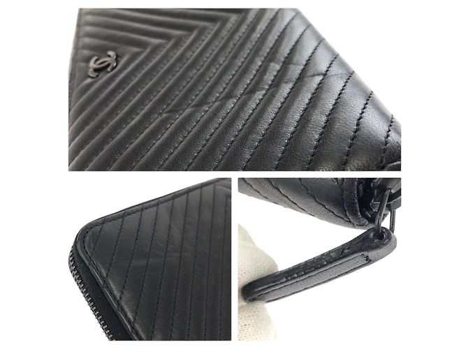 Portafoglio Chanel Chevron V-Stitch in agnello Nero - vista 6