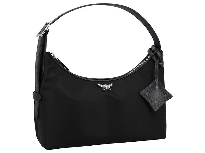 Borsa Hobo MCM Aren Small in nylon riciclato e pelle con stampa monogramma Nero - vista 2