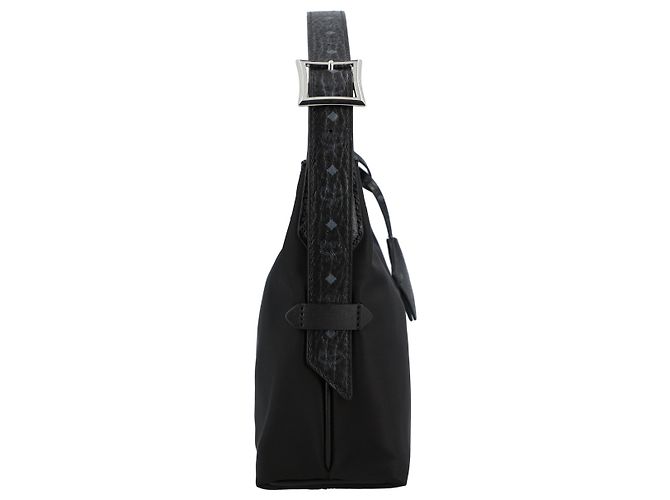 Borsa Hobo MCM Aren Small in nylon riciclato e pelle con stampa monogramma Nero - vista 3