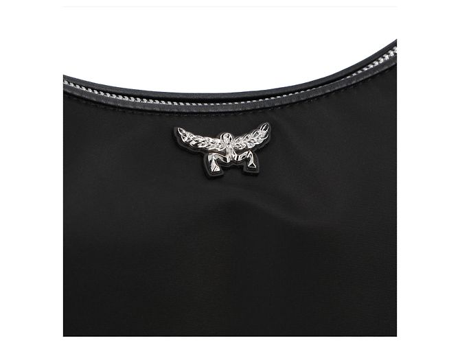 Borsa Hobo MCM Aren Small in nylon riciclato e pelle con stampa monogramma Nero - vista 5