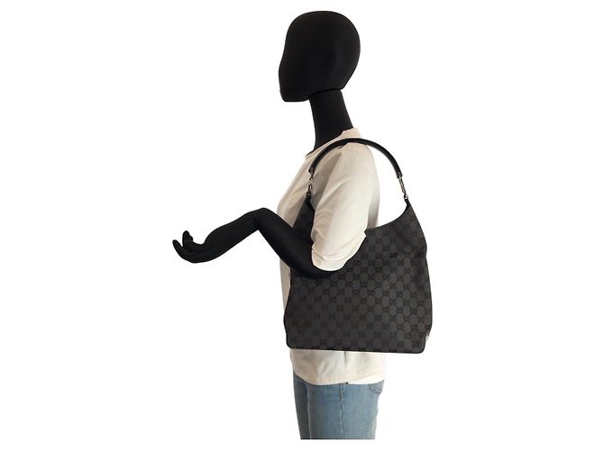 Borsa Hobo a Spalla Gucci GG Canvas Suede Nero - vista 7