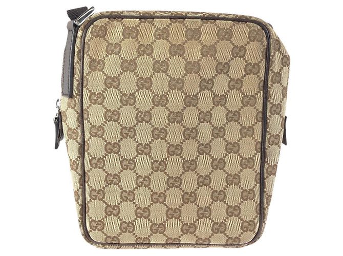Borsa Messenger Gucci GG Canvas e Pelle Marrone - vista 2