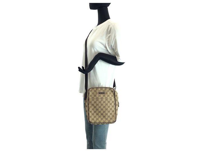 Borsa Messenger Gucci GG Canvas e Pelle Marrone - vista 7