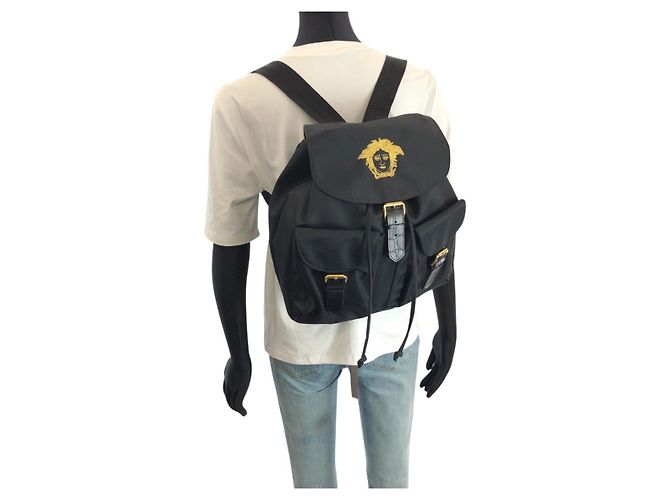 Versace Nylon Leder Rucksack Vintage Schwarz - Ansicht 6