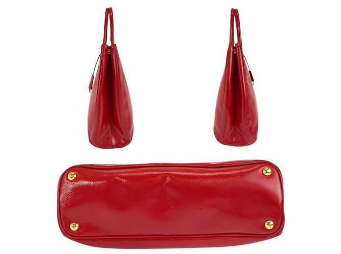 Prada Saffiano Leder Triangle Logo Tote Bag Rot - Ansicht 10