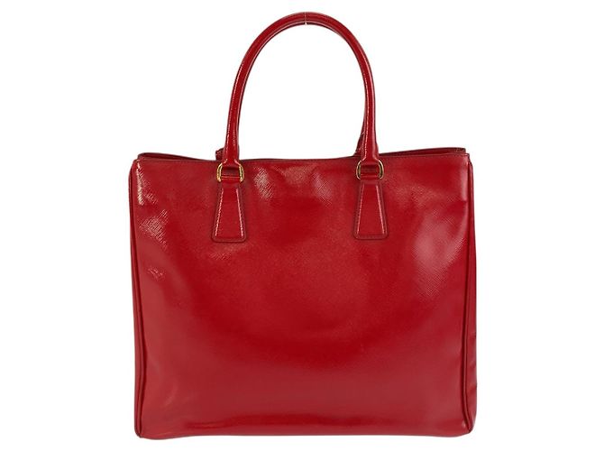 Prada Saffiano Leder Triangle Logo Tote Bag Rot - Ansicht 2