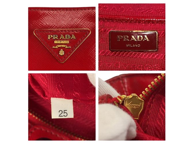 Prada Saffiano Leder Triangle Logo Tote Bag Rot - Ansicht 3