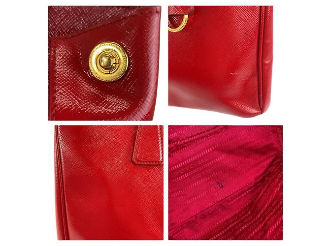 Prada Saffiano Leder Triangle Logo Tote Bag Rot - Ansicht 5