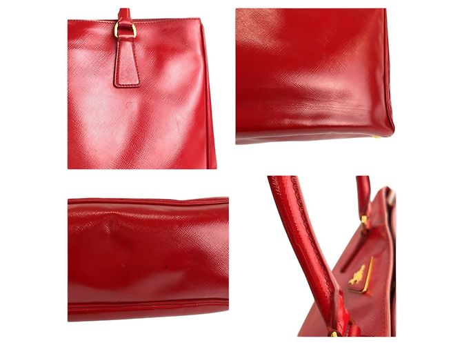 Prada Saffiano Leder Triangle Logo Tote Bag Rot - Ansicht 6