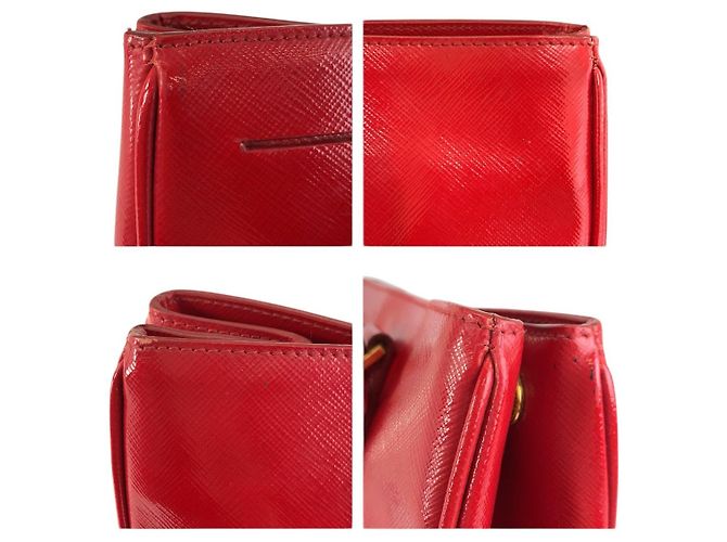 Prada Saffiano Leder Triangle Logo Tote Bag Rot - Ansicht 7