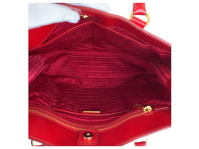 Prada Saffiano Leder Triangle Logo Tote Bag Rot - Ansicht 9