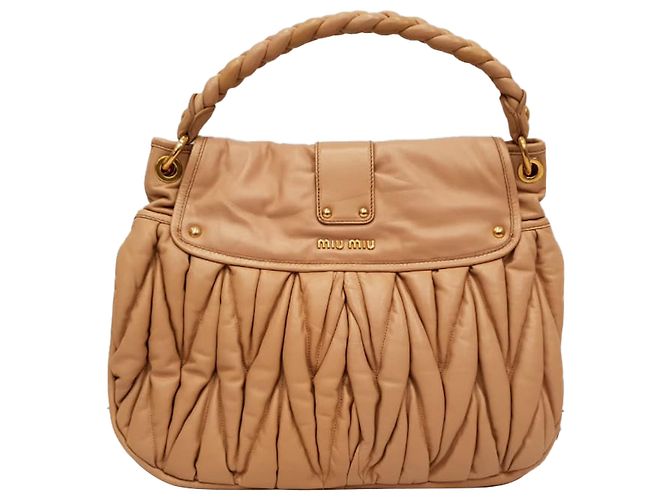 Borsa Hobo Miu Miu Matelasse Coffer in pelle beige - vista 2